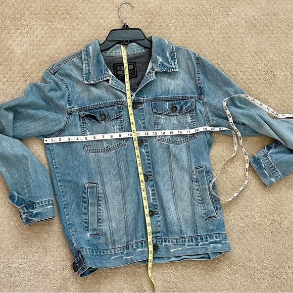 21 MEN LA Men’s Blue‎ Denim Distressed Jean Button Up 100% Cotton Jacket-Size L - Picture 7 of 7